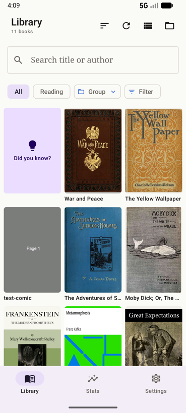 The Lectern library showing a grid of book covers